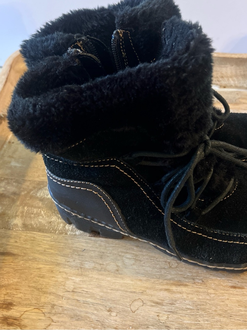 BareTraps Black Faux Fur Lace-Up Ankle Boots - Picture 6 of 11